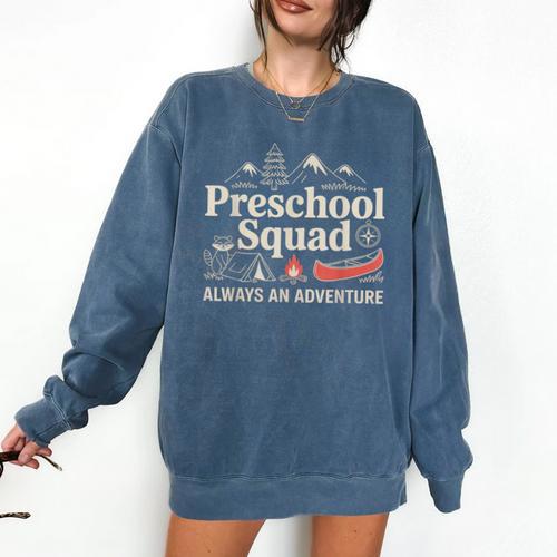 Pre-K Squad Adventure Camping Preschool Teacher Boy Girl Kid Comfort Colors Sweatshirt - teacherstshirts.com CA