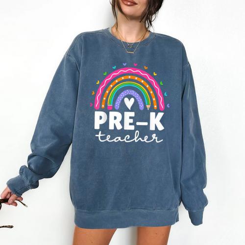 Pre-K Teacher Cute Pre Kindergarten For Teachers Rainbow For Men Women Kids Comfort Colors Sweatshirt - teacherstshirts.com