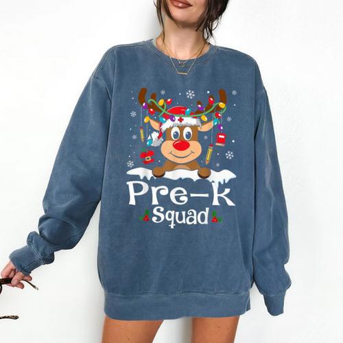Pre-k Teacher Squad Reindeer Teacher Christmas Comfort Colors Sweatshirt - teacherstshirts.com UK