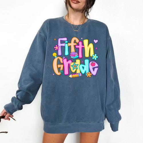 Preppy Fifth Grade Back To School 5th Grade Teacher Girl Boy Comfort Colors Sweatshirt - teacherstshirts.com CA