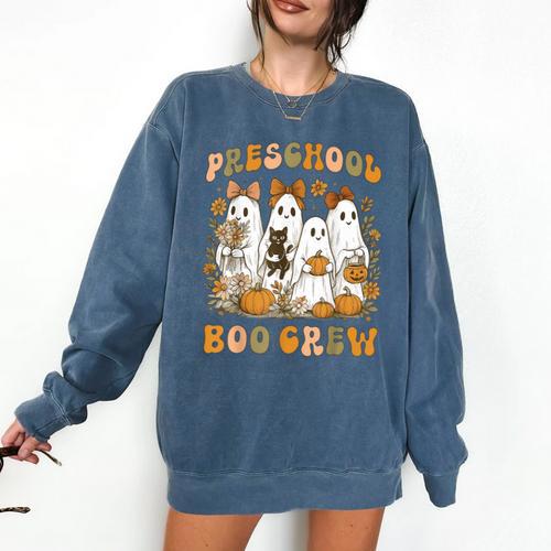Preschool Boo Crew Halloween Teacher Ghost Costume Matching Comfort Colors Sweatshirt - teacherstshirts.com AU