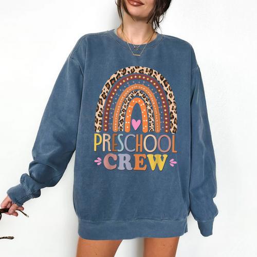 Preschool Crew Cute Leopard Rainbow Back To School Teachers Comfort Colors Sweatshirt - teacherstshirts.com AU