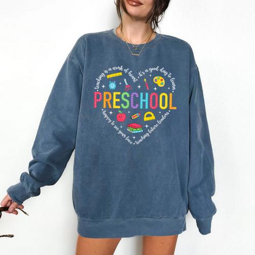 Preschool Teacher Pre-K Heart First Day Of Preschool Kids Comfort Colors Sweatshirt - teacherstshirts.com AU