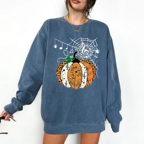 Pumpkin Music Teacher Halloween Fall Music Notes Autumn Comfort Colors Sweatshirt - teacherstshirts.com DE