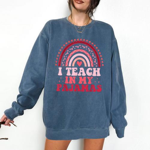 Rainbow Retro Homeschool Mom Teacher I Teach In My Pajamas Comfort Colors Sweatshirt - teacherstshirts.com UK