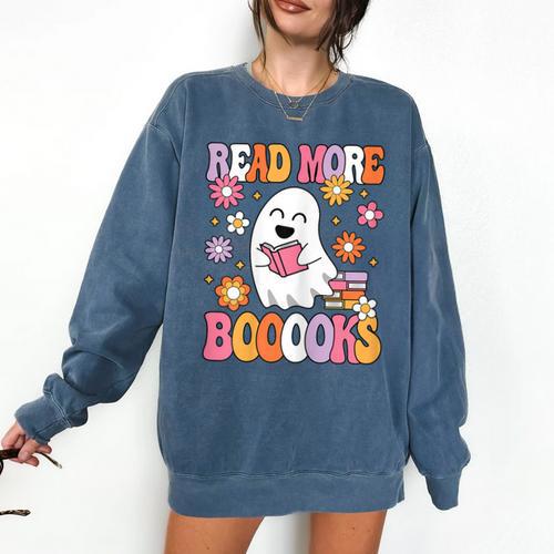 Read More Books Groovy Halloween Teacher Women Comfort Colors Sweatshirt - teacherstshirts.com CA
