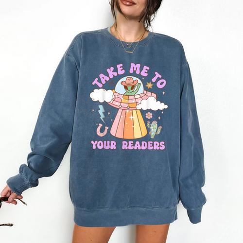 Take Me To Your Readers Alien Teacher Halloween Literacy Comfort Colors Sweatshirt - teacherstshirts.com