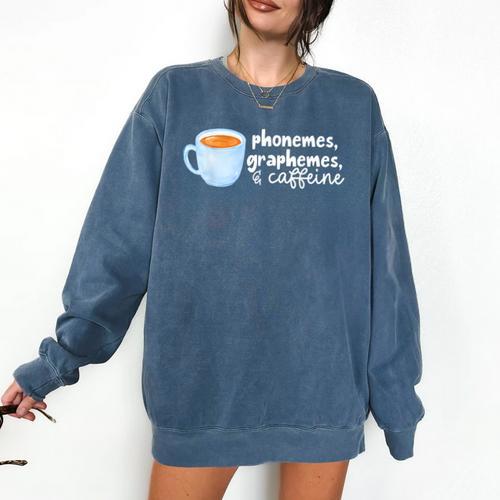 Reading Interventionist Specialist Teacher Phonemes Graphemes And Caffeine Reading Intervention -Adults Classic Fit Short Sleeve Comfort Colors Sweatshirt - teacherstshirts.com UK