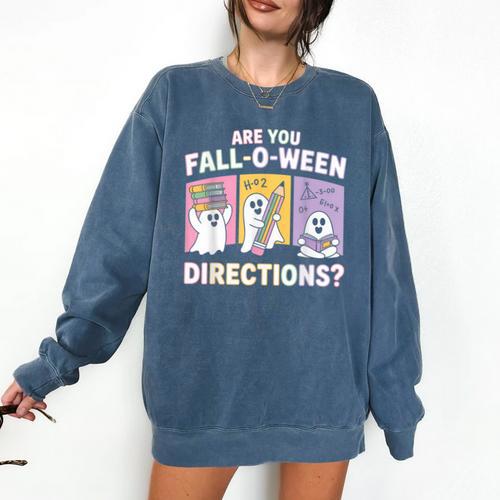 Retro Are You Fall O Ween Directions Teacher Halloween Ghost Comfort Colors Sweatshirt - teacherstshirts.com AU