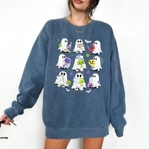 Retro Halloween Science Teacher Ghost Laboratory Teacher Comfort Colors Sweatshirt - teacherstshirts.com AU