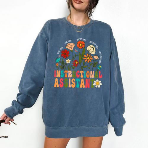 Retro Instructional Assistant Wildflowers Teacher Aide Comfort Colors Sweatshirt - teacherstshirts.com