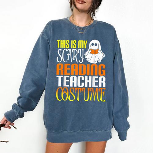 This Is My Scary Reading Teacher Costume Halloween School Comfort Colors Sweatshirt - teacherstshirts.com