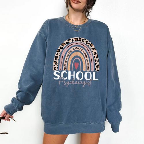 School Psych Teacher School Psychologist Leopard Rainbow Comfort Colors Sweatshirt - teacherstshirts.com AU