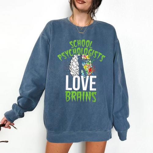 School Psychologists Love Brains Halloween Teacher Counselor Comfort Colors Sweatshirt - teacherstshirts.com