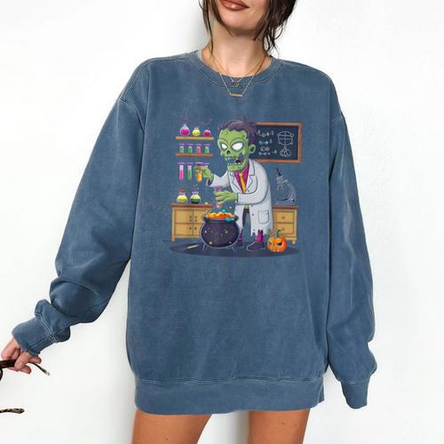 Science Teacher Halloween Shirt Zombie Chemistry Scientist Comfort Colors Sweatshirt - teacherstshirts.com AU