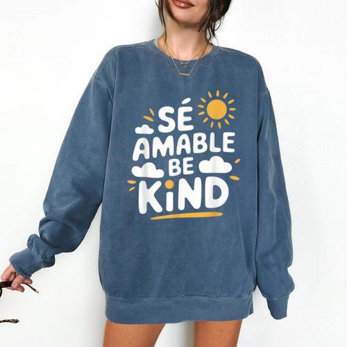 SÉ AMABLE Be Kind Bilingual Teacher Maestra Spanish Teacher Comfort Colors Sweatshirt - teacherstshirts.com AU