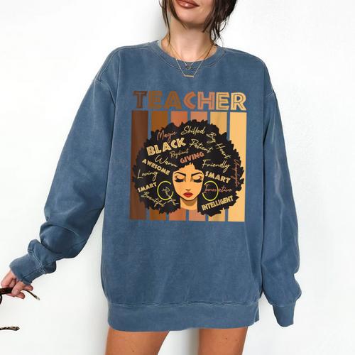 Smart Teacher Afro Girl Melanin African American Wowen Comfort Colors Sweatshirt - teacherstshirts.com AU