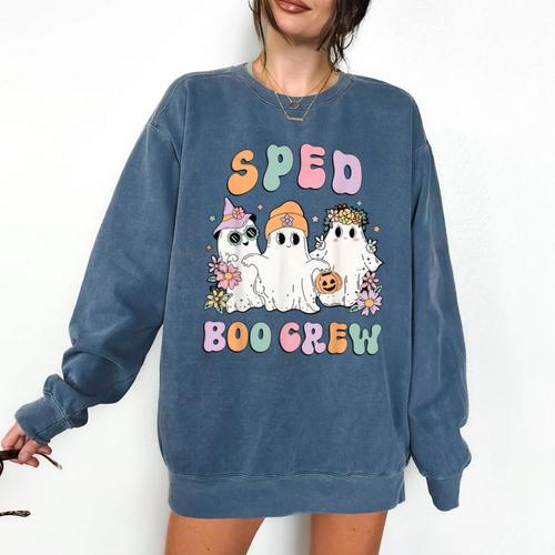 SPED Boo Crew Halloween Floral Ghost Special Ed SPED Teacher For Men Women Kids Comfort Colors Sweatshirt - teacherstshirts.com DE