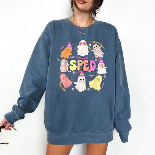 SPED Teacher Halloween Spooky Special Education Team Men Women Kids Comfort Colors Sweatshirt - teacherstshirts.com UK
