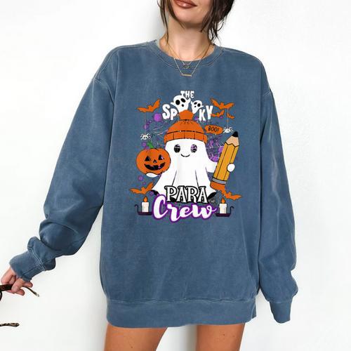 Spooky Para Crew Ghost Halloween Paraprofessional Teacher Comfort Colors Sweatshirt - teacherstshirts.com AU