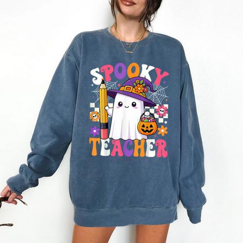 Spooky Teacher Ghost Pencil Teach Halloween Teacher Comfort Colors Sweatshirt - teacherstshirts.com AU