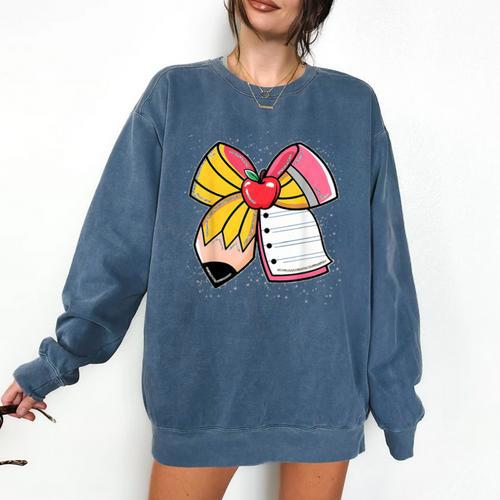 Student Teacher Coquette Bow Pencil Back To School First Day Comfort Colors Sweatshirt - teacherstshirts.com DE