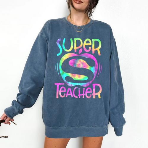 Super Teacher Back To School Apple Tie Dye First Day Comfort Colors Sweatshirt - teacherstshirts.com