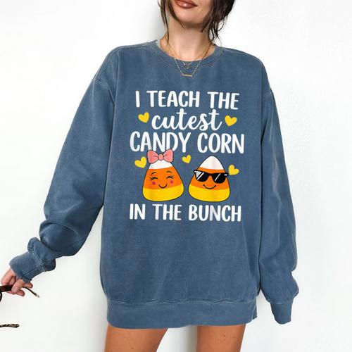 I Teach The Cutest Candy Corn In The Bunch Teacher Halloween Comfort Colors Sweatshirt - teacherstshirts.com CA