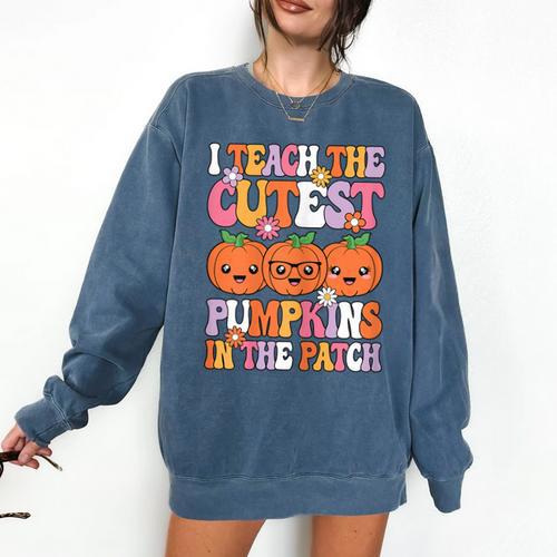 I Teach The Cutest Pumpkins Halloween Fall Teacher Women Comfort Colors Sweatshirt - teacherstshirts.com
