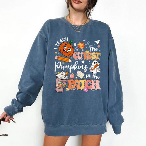 I Teach The Cutest Pumpkins In The Patch Halloween Teacher Comfort Colors Sweatshirt - teacherstshirts.com AU