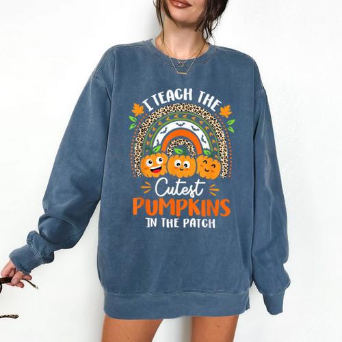 I Teach The Cutest Pumpkins In The Patch Teacher Halloween Comfort Colors Sweatshirt - teacherstshirts.com AU