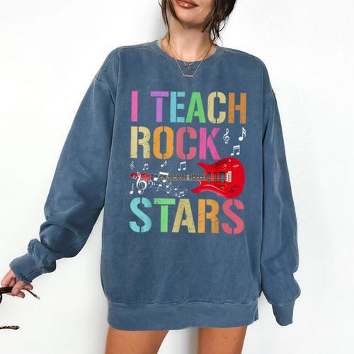 I Teach Rockstars Band Vibes Teacher Rocks My Music Teaching Comfort Colors Sweatshirt - teacherstshirts.com AU