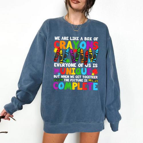 Teacher We Are Like A Box Of Crayons Back To School Comfort Colors Sweatshirt - teacherstshirts.com AU