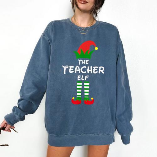The Teacher Elf Family Matching Group Idea Christmas Comfort Colors Sweatshirt - teacherstshirts.com UK