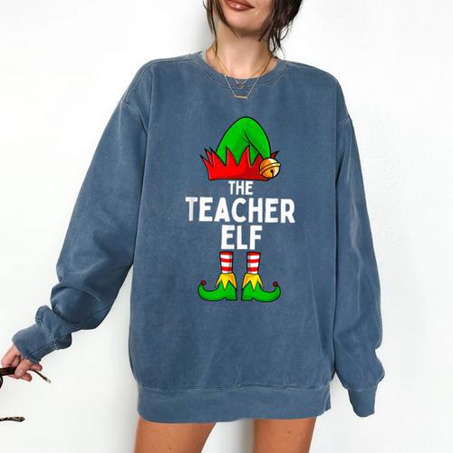 Teacher Elf Matching Family Christmas Women Men Comfort Colors Sweatshirt - teacherstshirts.com