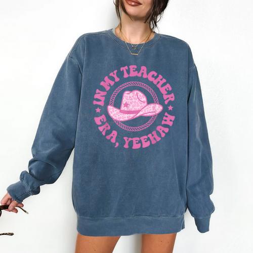 In My Teacher Era Yeehaw Pink Teacher Western Cowgirl Comfort Colors Sweatshirt - teacherstshirts.com AU