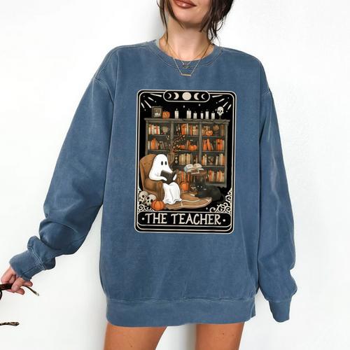 The Teacher Ghost Book Reading Books Lover Halloween Comfort Colors Sweatshirt - teacherstshirts.com AU