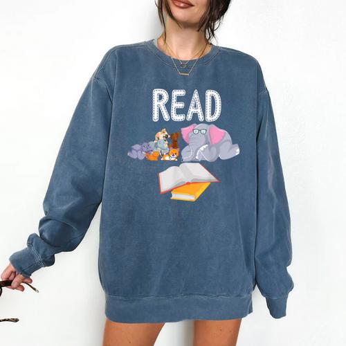 Teacher Library Read Book Club Piggie Elephant Pigeons Men Women Kids Comfort Colors Sweatshirt - teacherstshirts.com