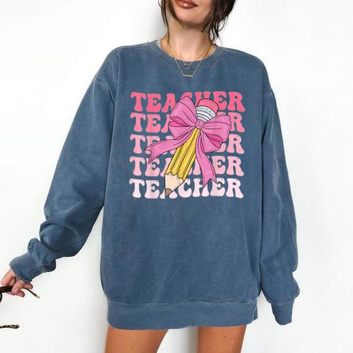Teacher Pencil Back To School Groovy Pink Teacher First Day Comfort Colors Sweatshirt - teacherstshirts.com