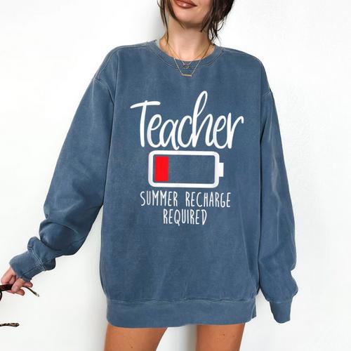Teacher Summer Recharge Required Last Day School Women Comfort Colors Sweatshirt - teacherstshirts.com