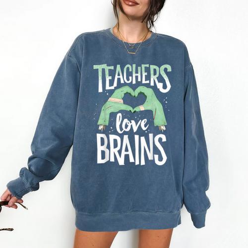 Teachers Love Brains Halloween Costume Trick Treat Zombie Comfort Colors Sweatshirt - teacherstshirts.com CA