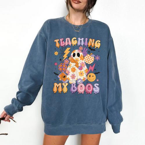 Teaching My Boos Ghost Halloween Costumes Teacher Men Women Comfort Colors Sweatshirt - teacherstshirts.com AU