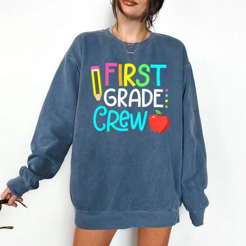 Team 1st Grade Crew Back To School 1st Grade Teacher Kids Comfort Colors Sweatshirt - teacherstshirts.com AU