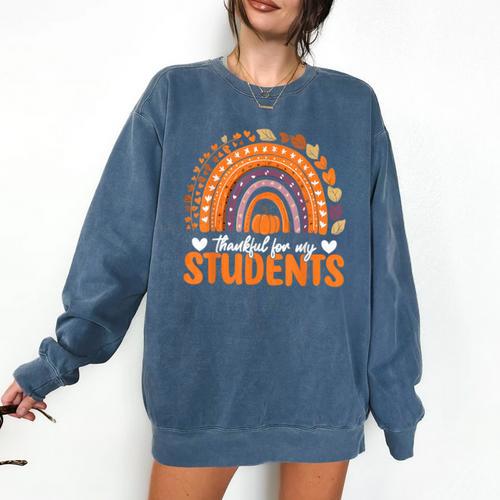 Thankful For My Students Teacher Thanksgiving School Fall Comfort Colors Sweatshirt - teacherstshirts.com