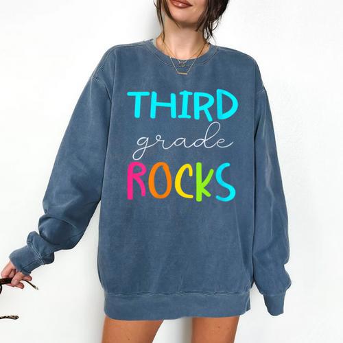 Third Grade Rocks Shirt Team 3rd Grade Teacher Comfort Colors Sweatshirt - teacherstshirts.com