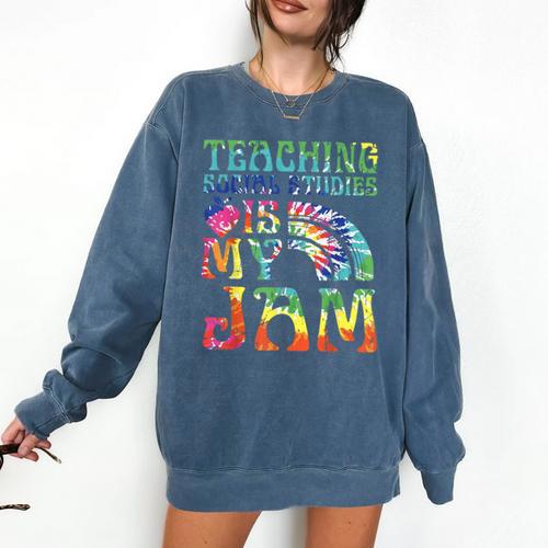 Tie Dye Teaching Social Studies Is My Jam Sunglasses Teacher Comfort Colors Sweatshirt - teacherstshirts.com AU