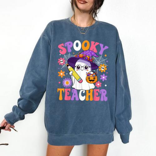 Trick Or Teach Spooky Teacher Ghost Halloween Teacher Comfort Colors Sweatshirt - teacherstshirts.com AU