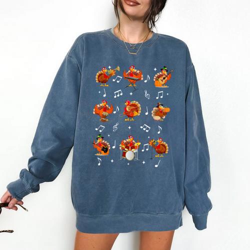 Turkey Squad Music Note Music Teacher Thanksgiving Comfort Colors Sweatshirt - teacherstshirts.com AU
