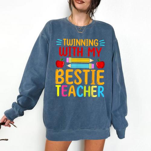 Twinning With My Bestie Teacher Boy Spirit Week Twin Day Comfort Colors Sweatshirt - teacherstshirts.com DE