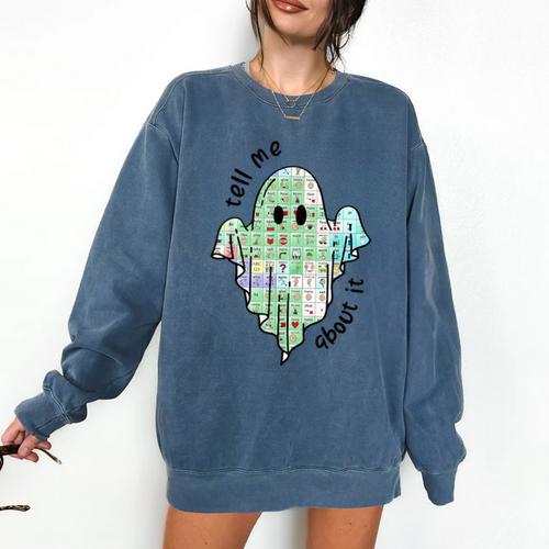 AAC Ghost Tell Me About It Speech Pathology AAC Sped Teacher Comfort Colors Sweatshirt - teacherstshirts.com AU